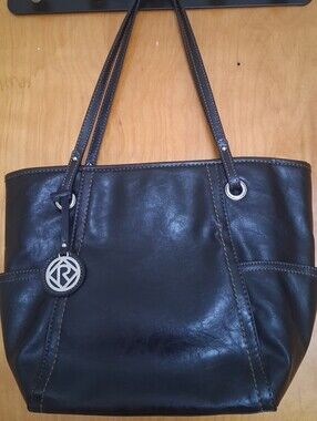 Relic By Fossil Black Faux Leather Shoulder Bag with Contrast Stitching Classic